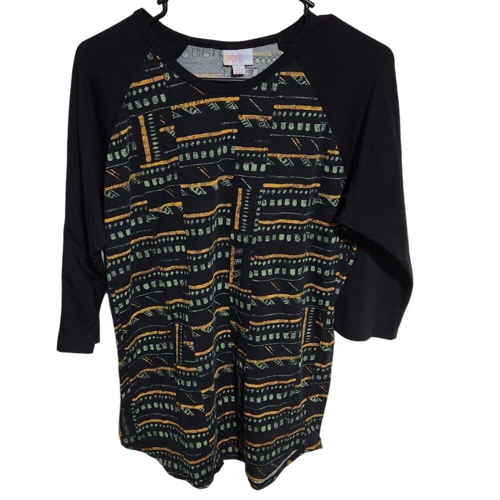 LuLaRoe Shirt Womens Size Medium Black Yellow Striped Long Sleeve T-Shirt Top